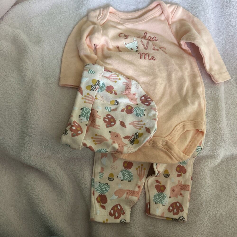 E294 RENE RAFE 3 pc. set Peach/Coral Grandpa Loves Me 0-3 mo Unisex